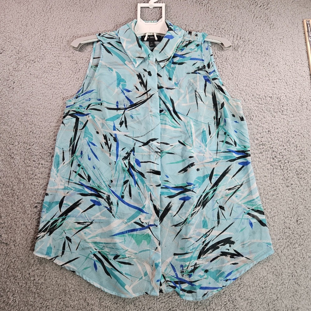 Lane Bryant Sleeveless Top Womens Size 14 Sheer Geometric Print Button Up - 14